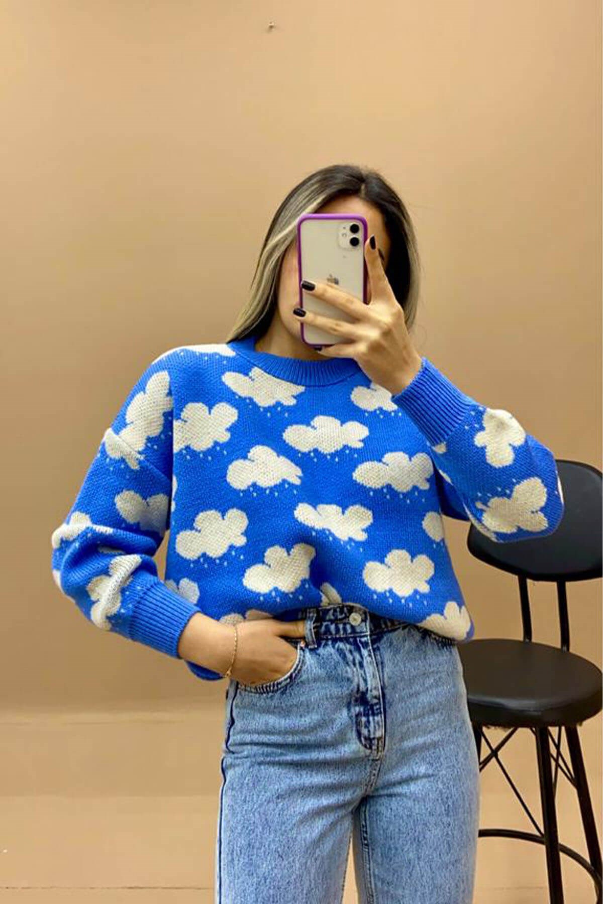Bulutlu Kazak Mavi – Zeq Moda | Kadın Spor Giyim
